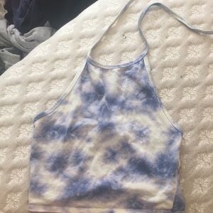 Blue and white halter crop top